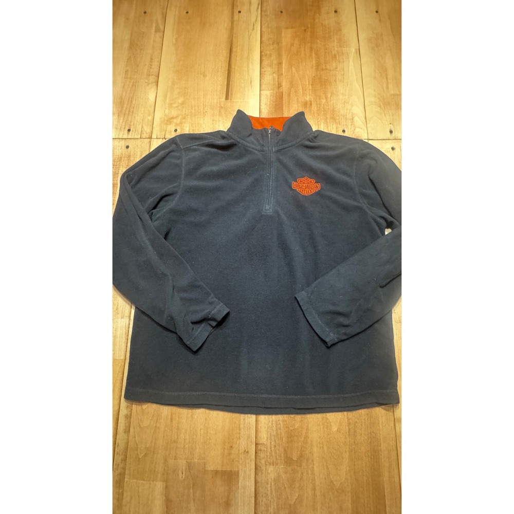 Harley-Davidson Mens Black Fleece Quarter Zip Pullover Shield Logo Large L